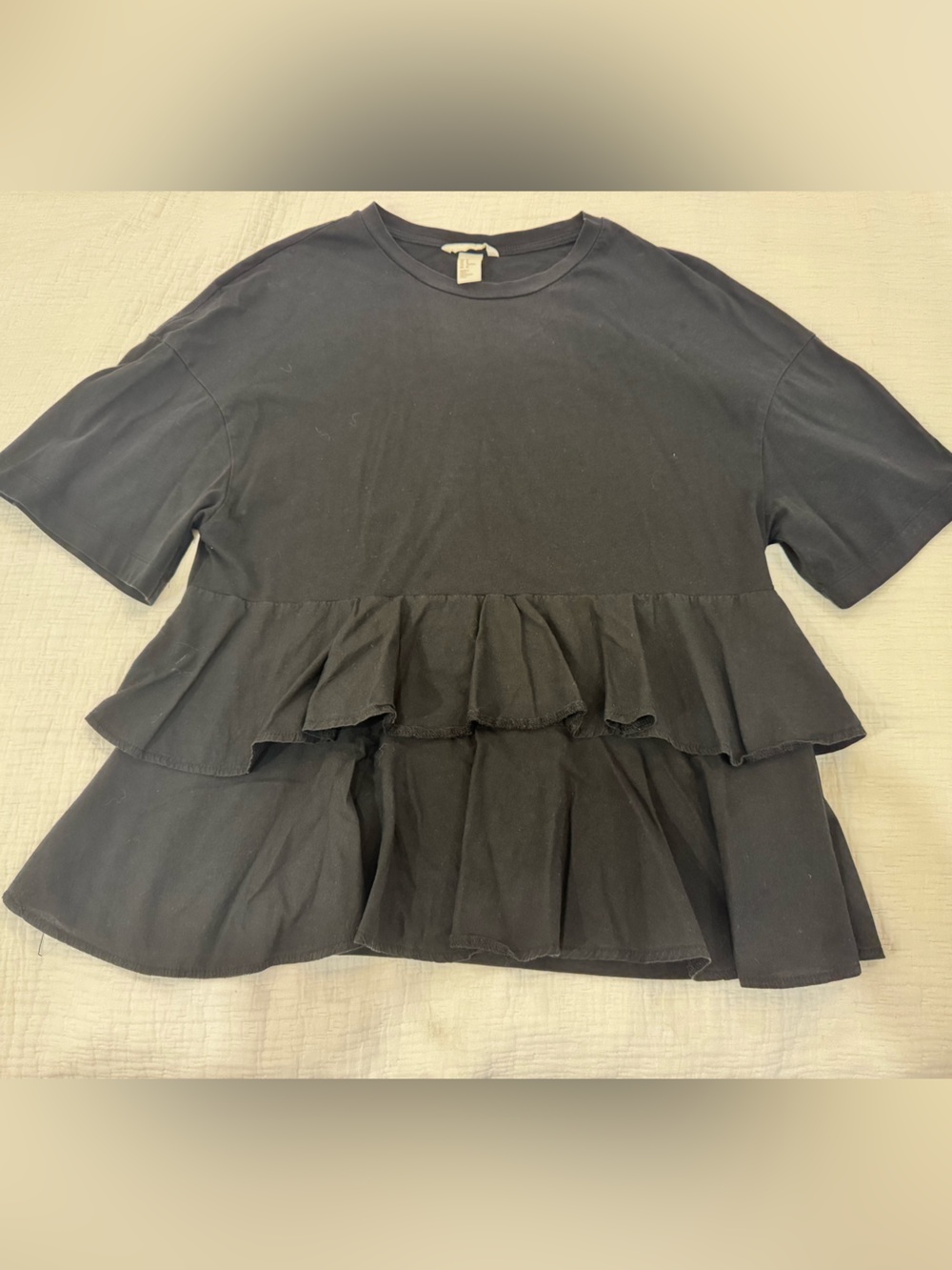 H&M Black Ruffled T-shirt